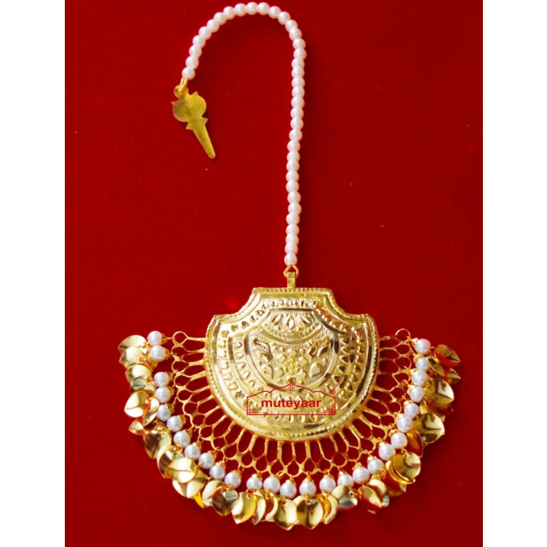 Real Gold Plated Big Size Traditional Punjabi Tikka Maang Teeka J0183