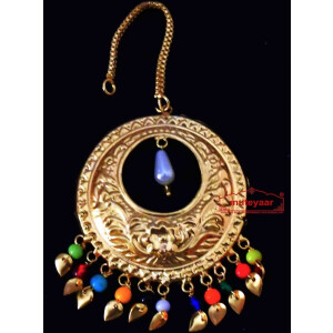 Golden Large Size Mori Tikka Maang Teeka jewellery for giddha and bhangra J0442