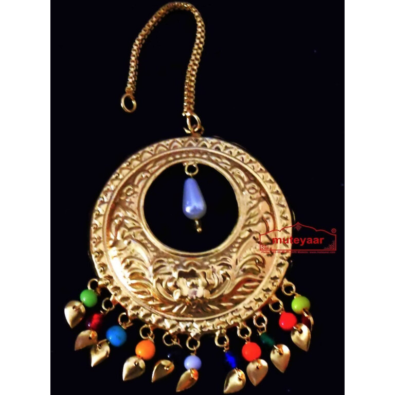 Golden Large Size Mori Tikka Maang Teeka jewellery for giddha and bhangra J0442