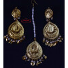 Gold Polished Punjabi Earrings Tikka set with white moti beads J0458