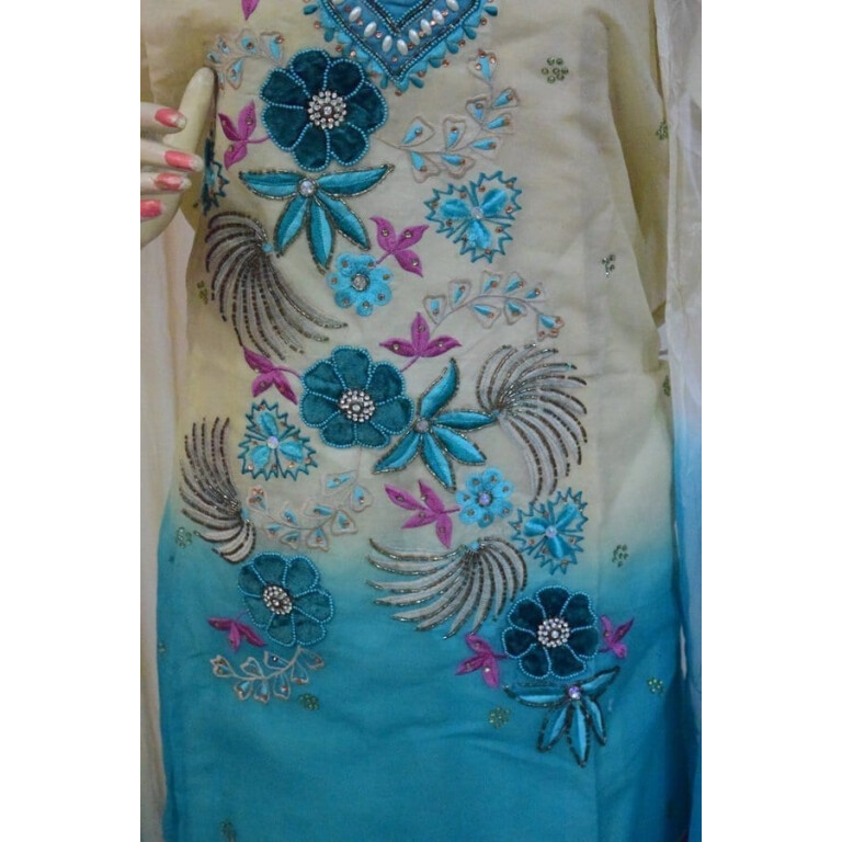 Organdi Embroidered Cotton Punjabi Suit with Chiffon Dupatta M0335