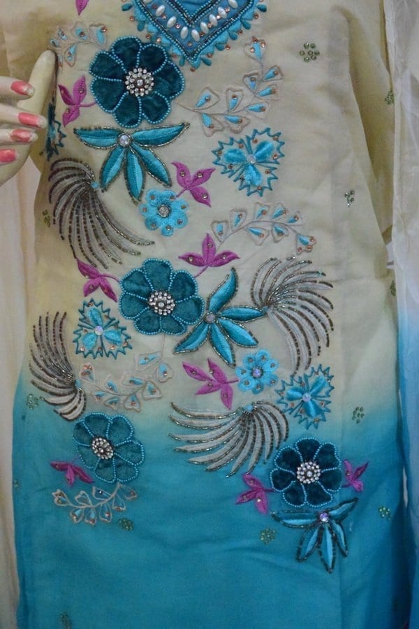 Organdi Embroidered Cotton Punjabi Suit with Chiffon Dupatta M0335 Organdi Embroidered Cotton Punjabi Suit with Chiffon Dupatta M0335