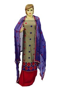 3D Embroidered Chanderi Cotton Punjabi Suit with Chiffon Dupatta M0340
