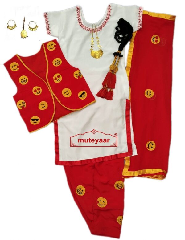 Female Bhangra Costume Dance Dress with Smiley Design Embroidery SMG Female Bhangra Costume Dance Dress with Smiley Design Embroidery SMG