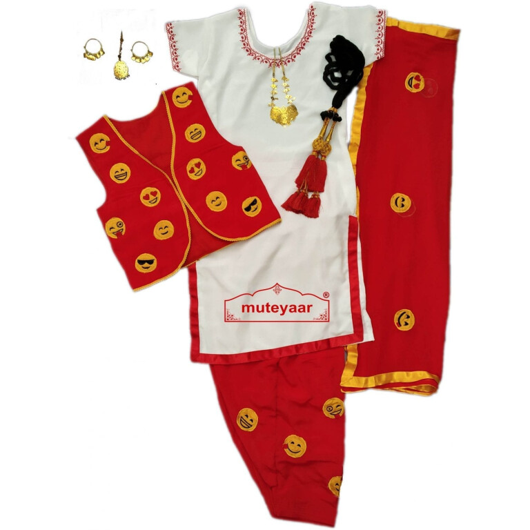 Female Bhangra Costume Dance Dress with Smiley Design Embroidery SMG