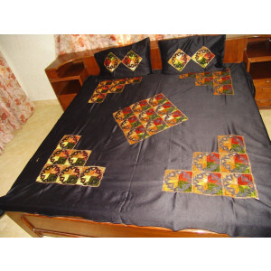 Glazed Cotton Black Phulkari Bed Cover Set Z0030