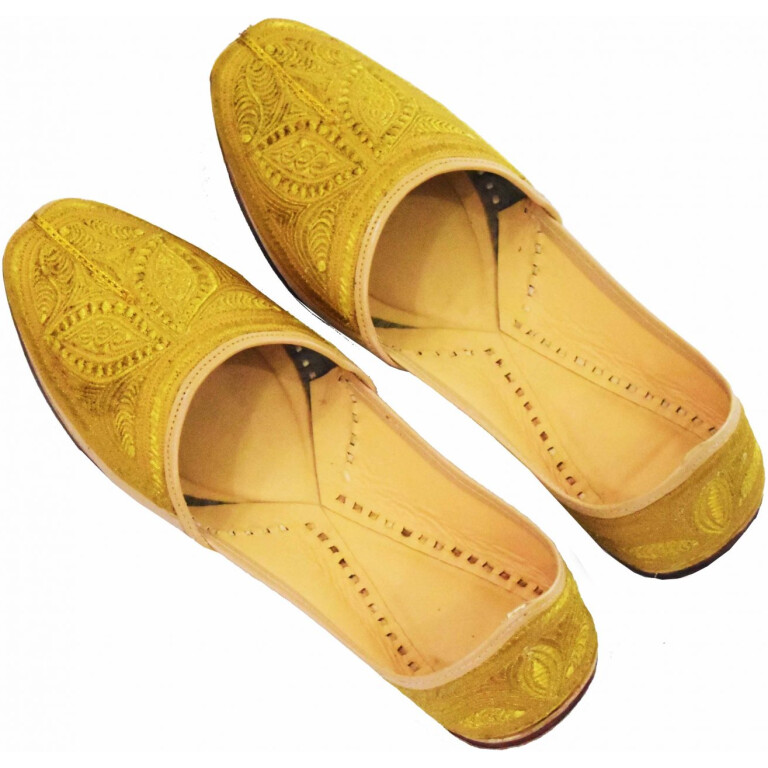 Golden Handmade Leather Punjabi Jutti Shoes for MEN PJ9729