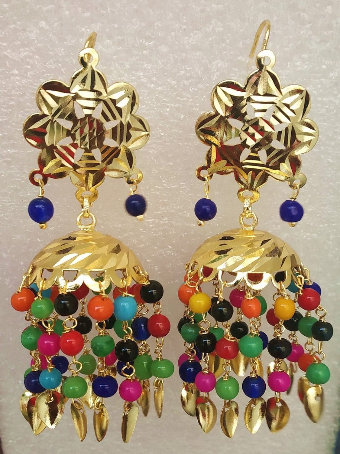 Multicolour Beads Gold Polished Traditional Punjabi Jhumki J0474 1