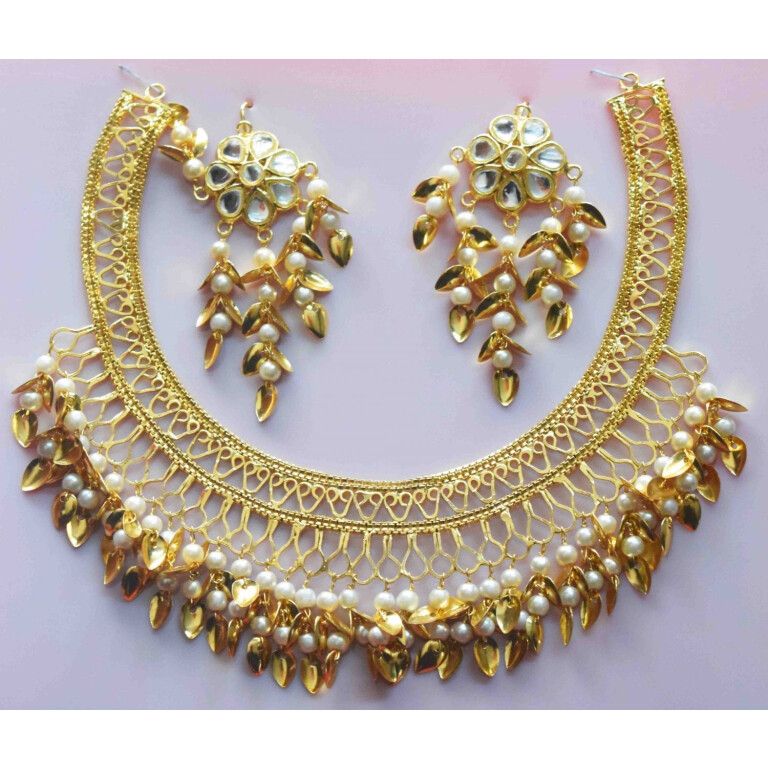 Jaali Necklace With Kundan Earrings Patti Moti jewellery set J0478