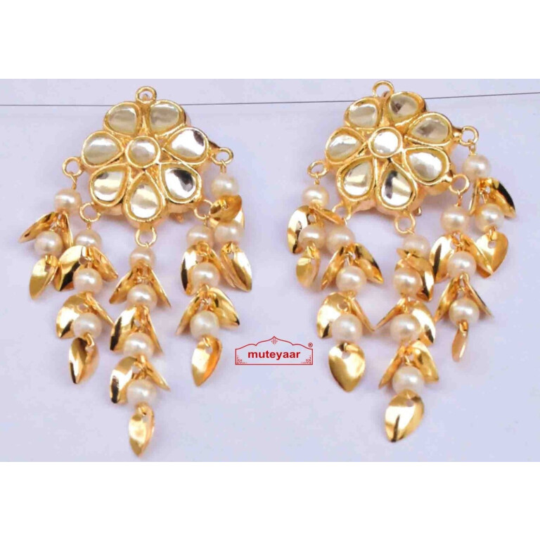 Kundan Earrings Gold Polished Traditional Punjabi Jhumki J0483