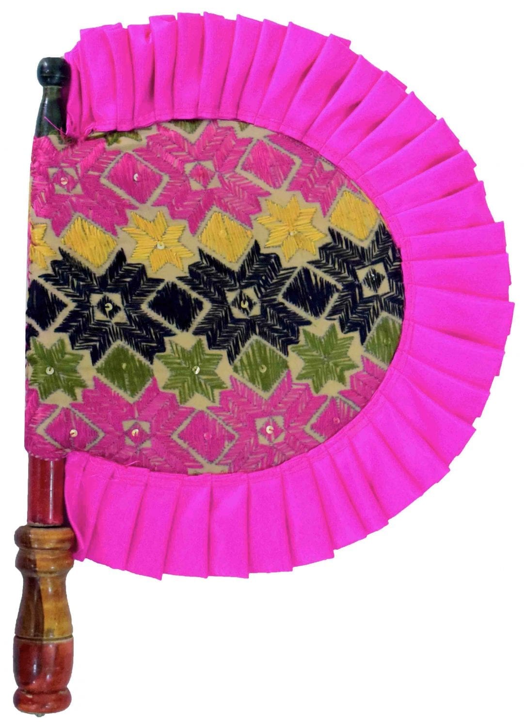 Hand Embroidered Punjabi Phulkari Pakhi HandFan size 16 inch length T0238 1