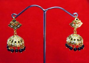 Black Beads Jadau Gold Polished Traditional Punjabi Jhumki Earrings set J0361