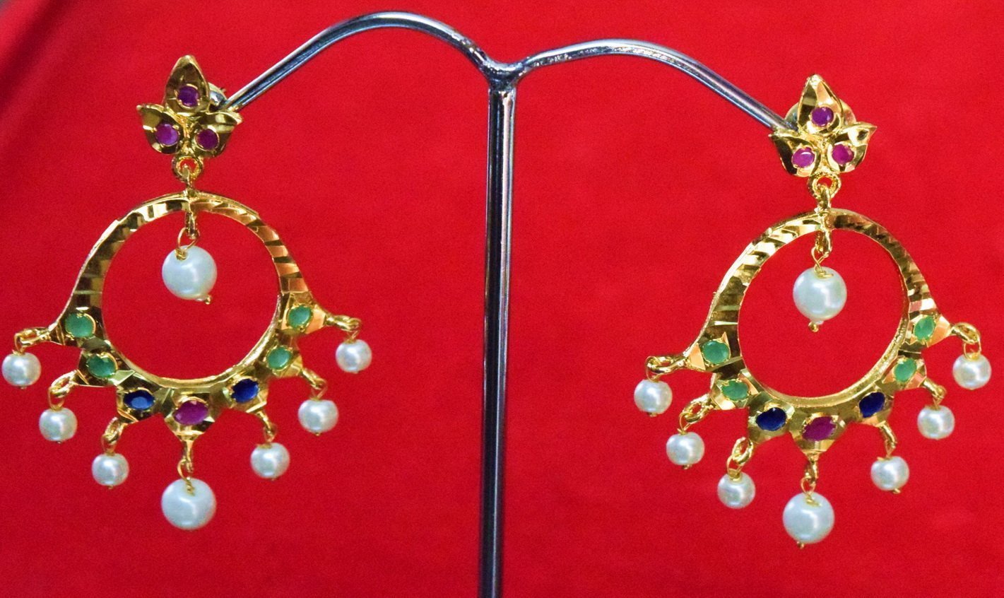 Jadau Gold Polished Traditional Punjabi Earrings set J0379 1