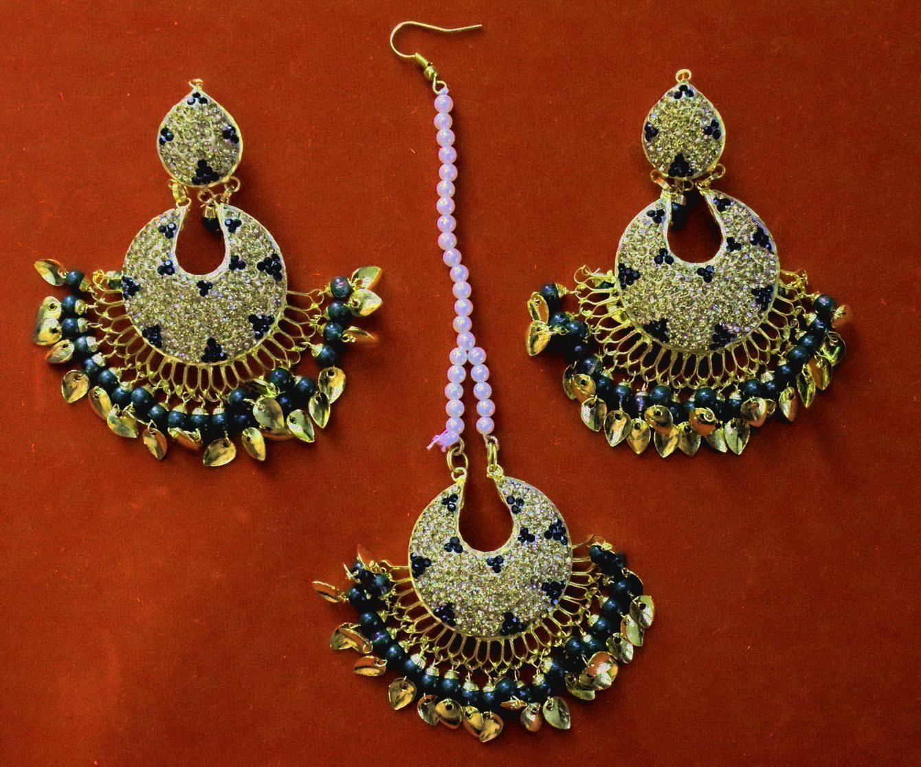 Jadau Traditional Punjabi Jewellery Earrings + Tikka set J0380 1