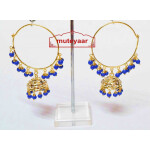 Blue Beads Jadau Gold Polished Traditional Punjabi Earrings Bali set J0392