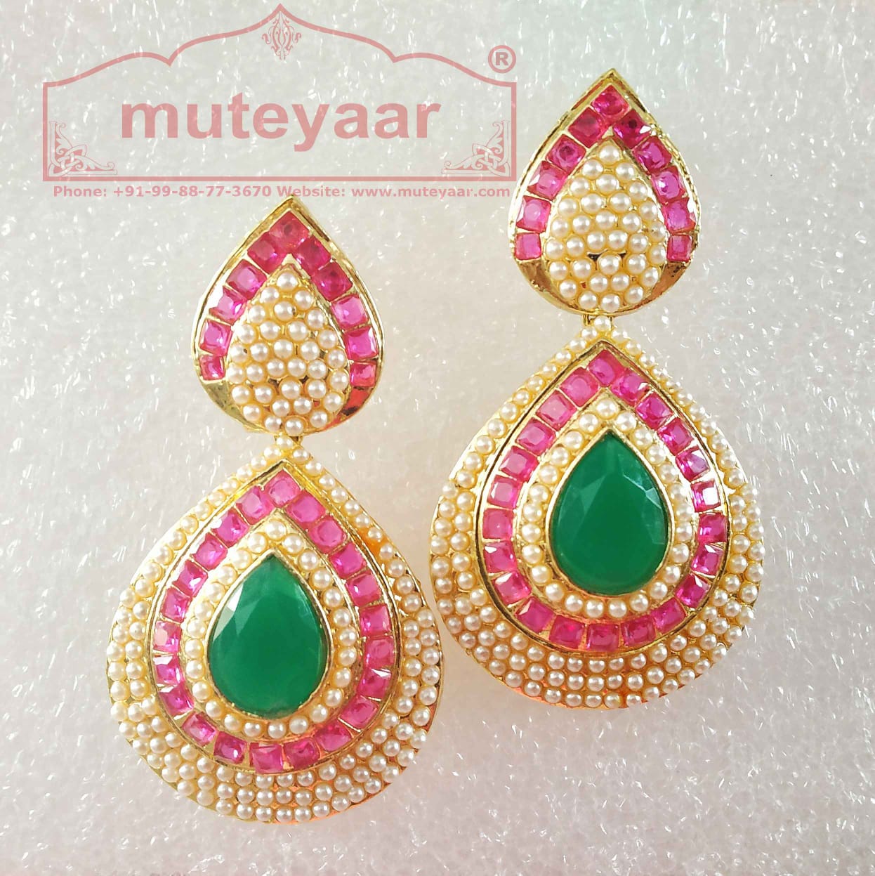 Jadau Work Gold Polished Traditional Punjabi Earrings J0436 1