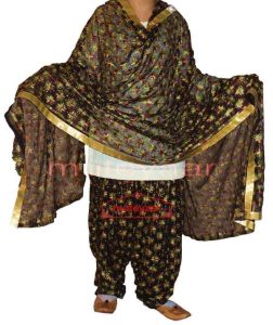 Black Multicolour PHULKARI Patiala Salwar with matching Dupatta PHS27