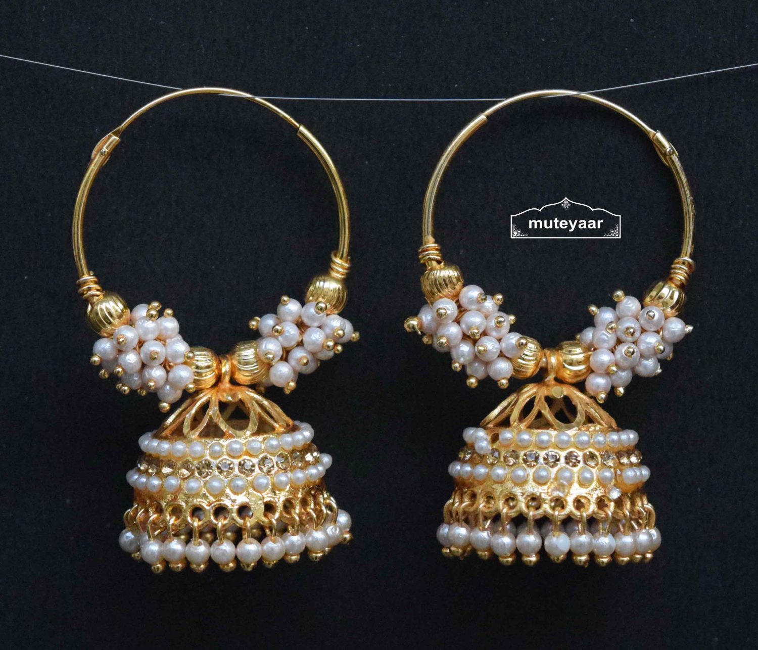 Golden White Jadau Jhumki Bali Earrings J0497 Golden White Jadau Jhumki Bali Earrings J0497