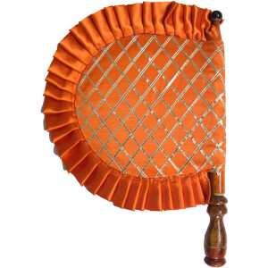 Orange Punjabi Pakhi Embroidered Hand Fan T0242