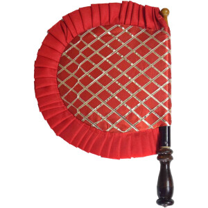 Red Punjabi Pakhi Embroidered Traditional Hand Fan T0245