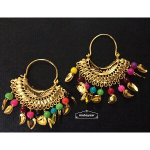 Cute Golden Bali Earrings with beads and Patti J0504