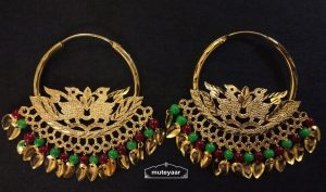 Morni Bali Earrings with Maroon Green Moti Beads J0506