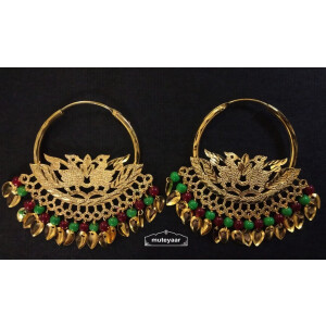 Morni Bali Earrings with Maroon Green Moti Beads J0506