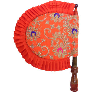 Orange Embroidered Hand Fan Punjabi Pakhi T0247