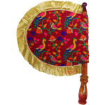 Red Peackock Design Embroidered Pakhi Hand Fan T0257