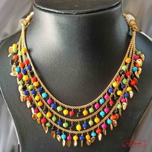 Tripple Chain Necklace with Moti and Patti J0516