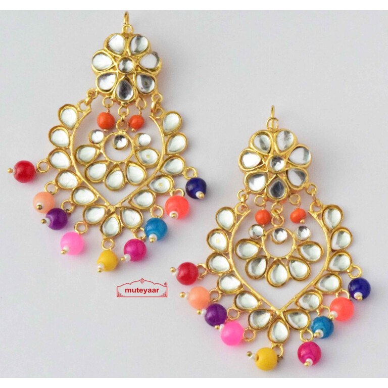 Kundan Earrings with Multicolour Beads J0524