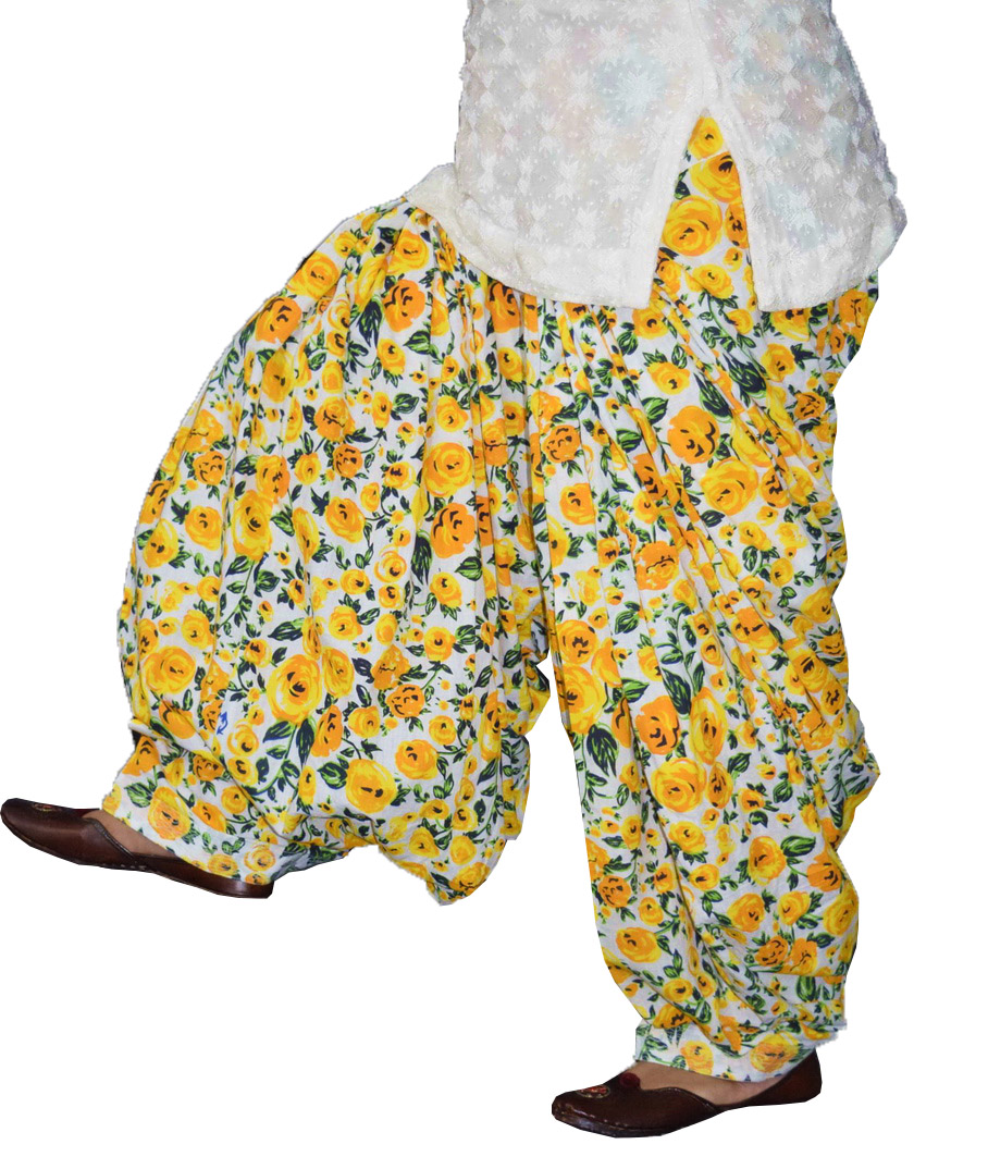 Yellow Flowers on White Printed Patiala Salwar PPS231 1