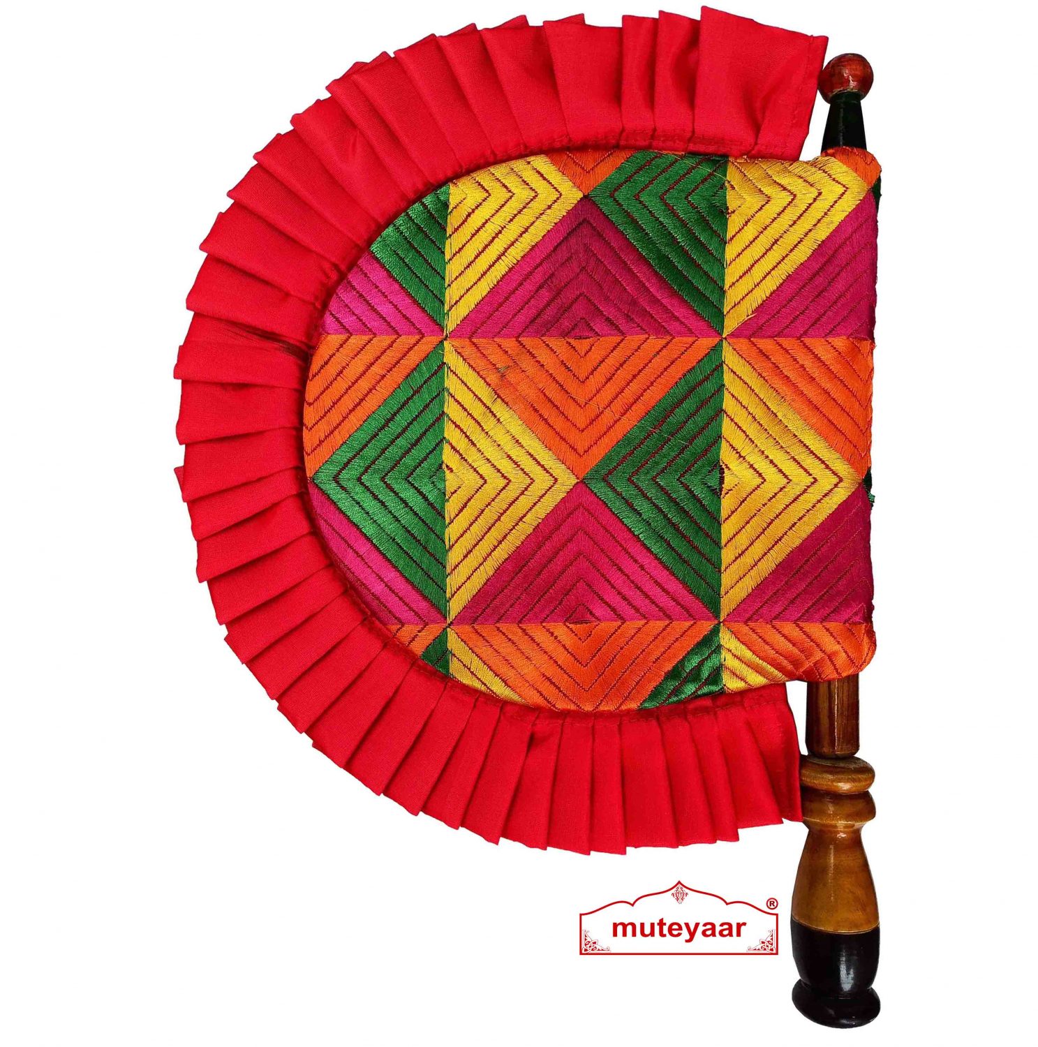 Phulkari Pakhi Hand Fan with Multicolour Embroidery T0263 1