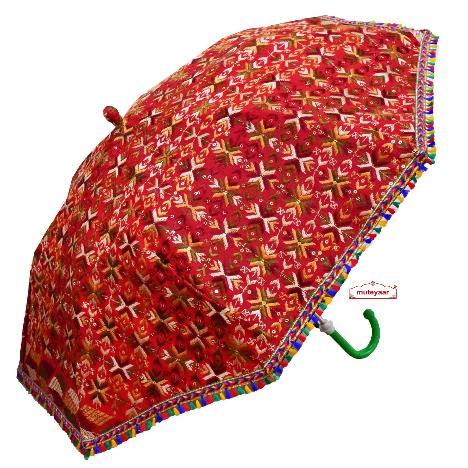 Maroon Phulkari Umbrella Decorative Chhatri UMB02 1