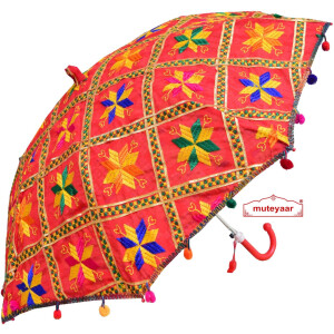 Red Phulkari Umbrella for Punjabi Wedding UMB03