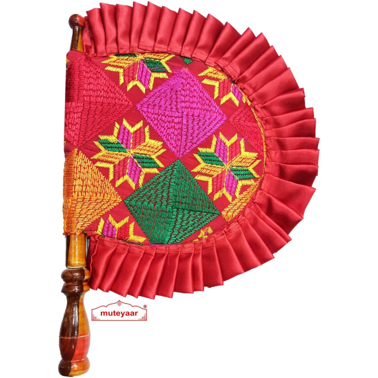Phulkari Embroidered Pakhi Punjabi Hand Fan T0270