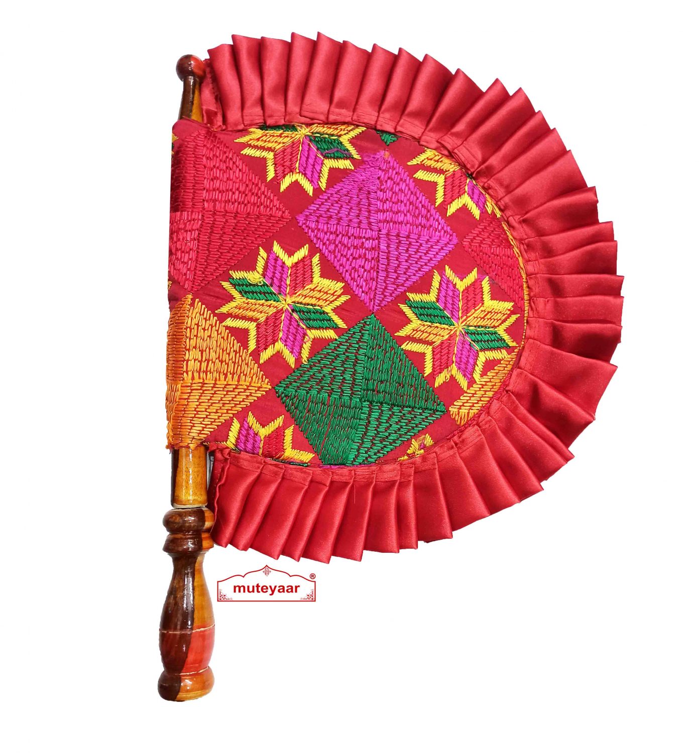 Phulkari Embroidered Pakhi Punjabi Hand Fan T0270 Phulkari Embroidered Pakhi Punjabi Hand Fan T0270