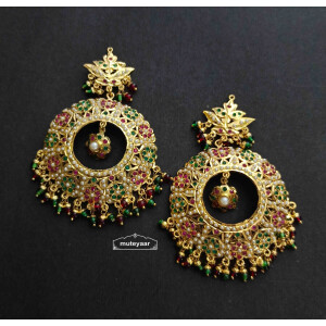 Real Gold Plated Big Jadau Earrings with multicolour stones J2002