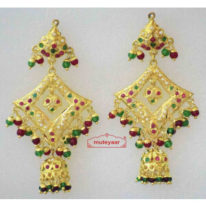 Real Gold Plated Jadau Brij Bali with Red Green Beads J2004