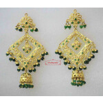 Gold Plated Jadau Brij Bali with Green Beads J2006