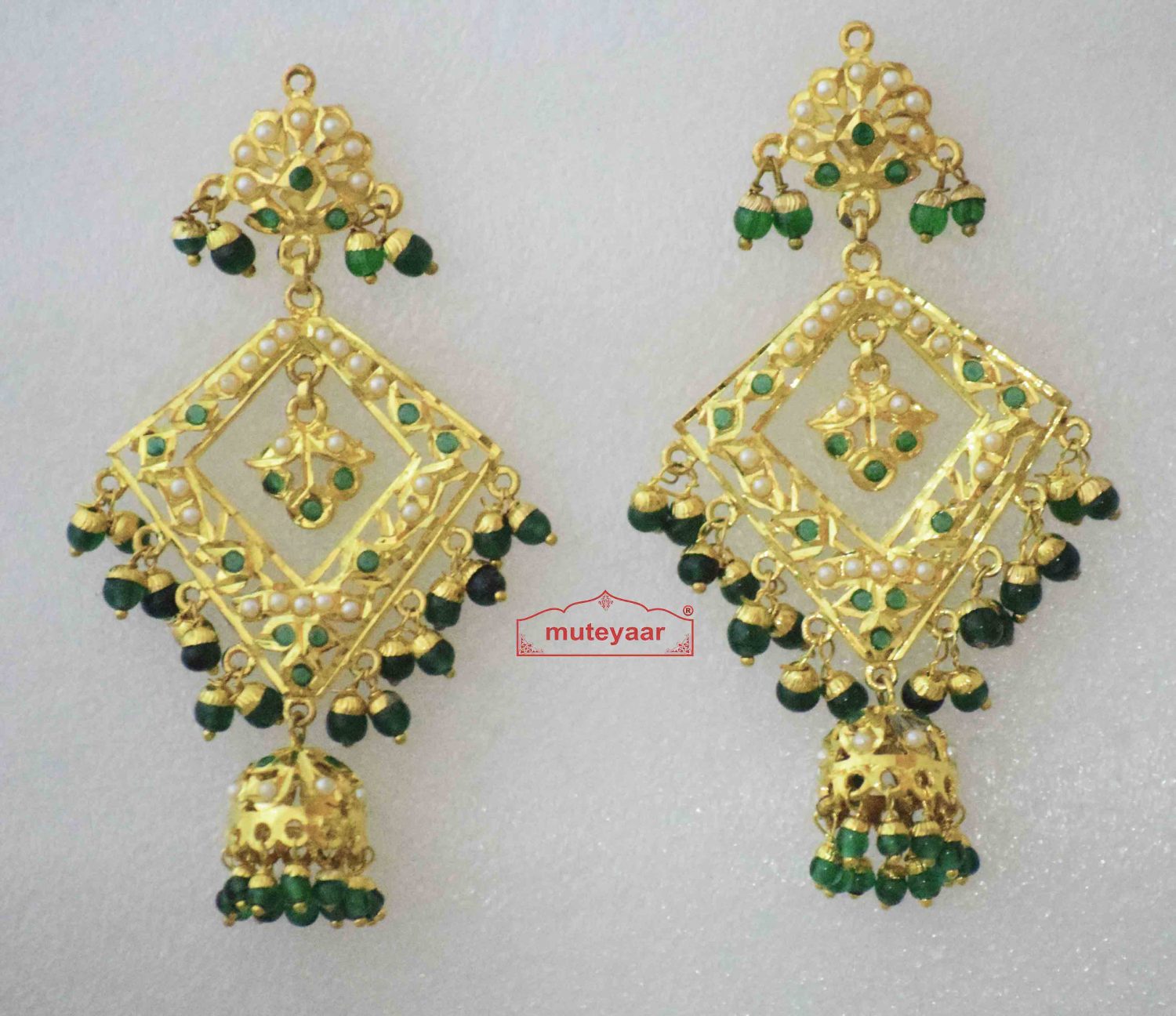 Gold Plated Jadau Brij Bali with Green Beads J2006 1