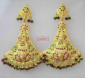 Triangular Jadau Earrings with Real Gold Plating J2007