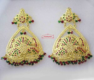 Gold Plated Triangle Design Jadau Earrings J2008