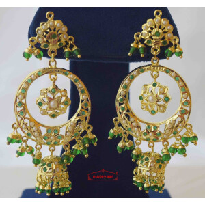 Long Jadau Jhumki Emerald Gold Plated Earrings J2017