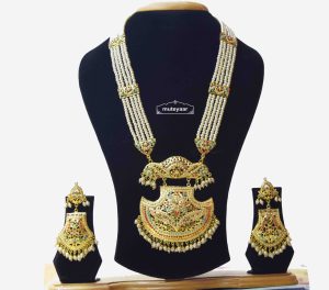 Long Jadau Necklace Set Ranihaar Gold Plated Jewellery J4001