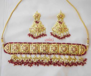 Red Gulband Choker Set Jadau Jewellery J4025
