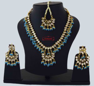 Firozi Kundan Tikka Earrings Necklace Set J0561