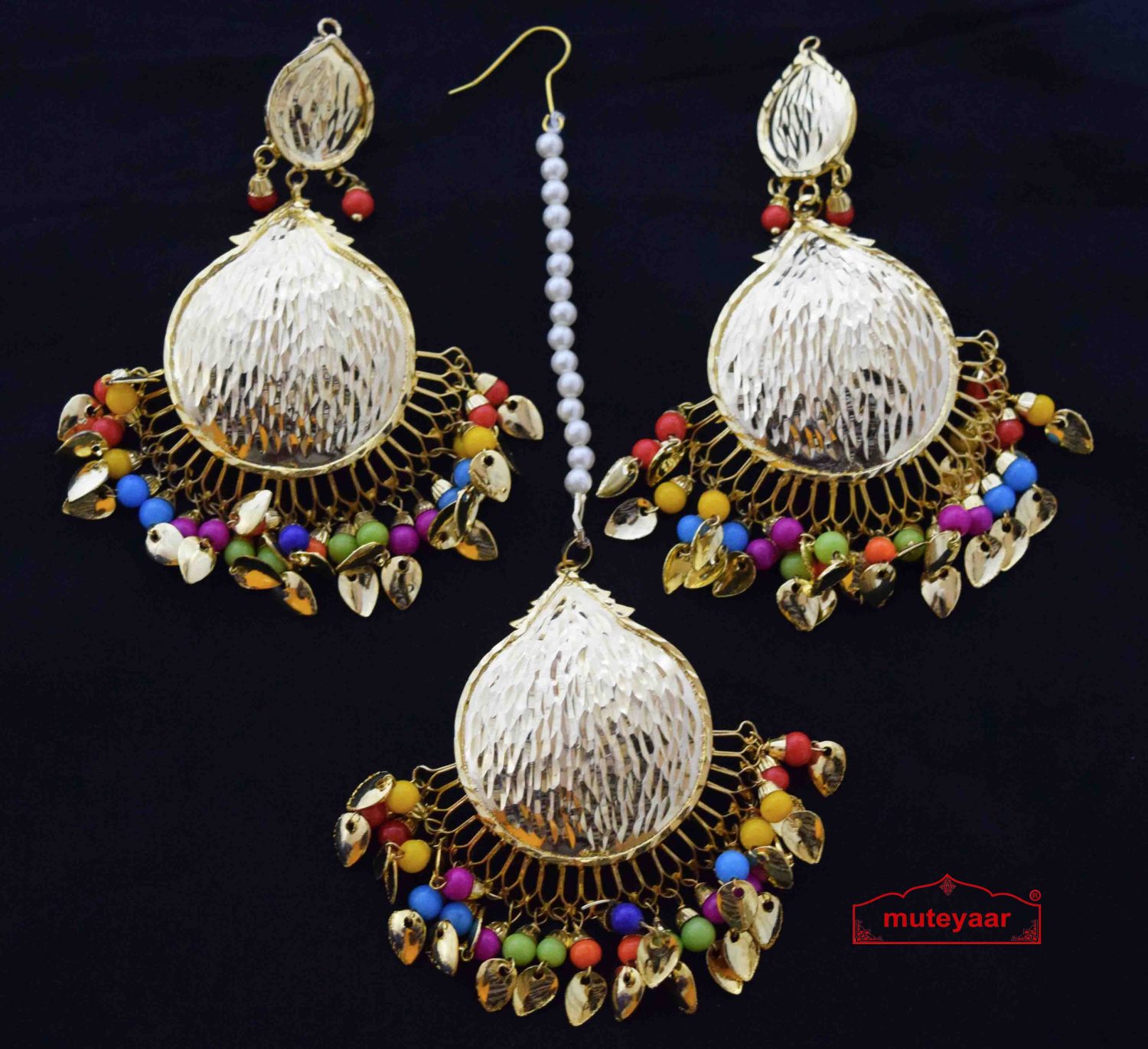Mulit Colour Punjabi Tikka Earrings Set J0575 1