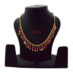 Chain with magenta Beads & Golden Leaves J0618