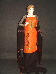 Orange Black Cotton Embroidered Patiala Suit RM238